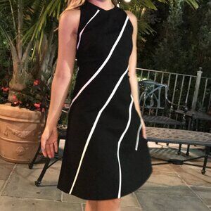 Karen Millen Black Mid Dress with White Diagonal Stripes